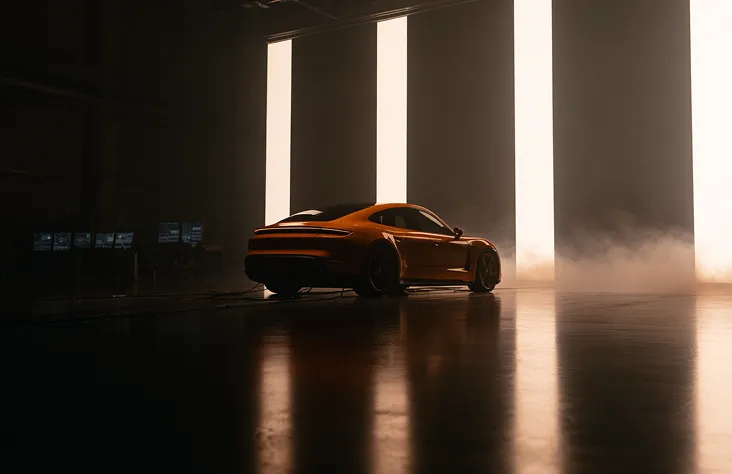 Test vehicle in a lit test bay